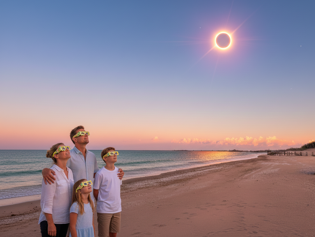 Familia observando eclipse